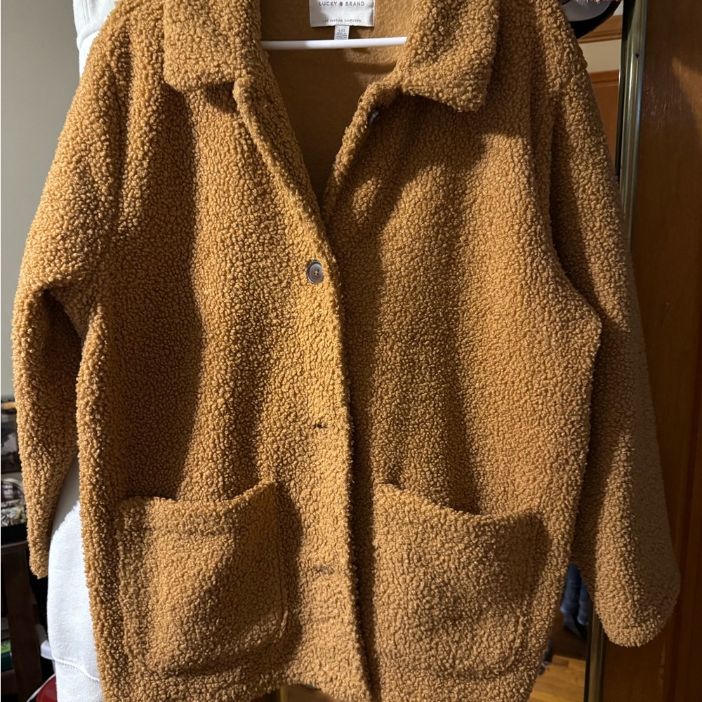 🔥Lucky Brand Toasted Caramel Sherpa Jacket Size Large 🍀